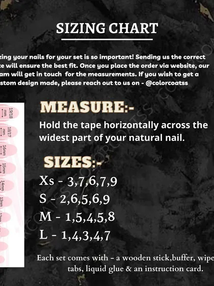 Getting the perfect fit is everything. This sizing chart shows you how to measure your nails at home to ensure your custom press-ons feel comfortable and look completely natural.