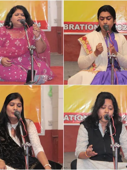 A collage of my female students who participated in the bhajan sandhya at the temple.
