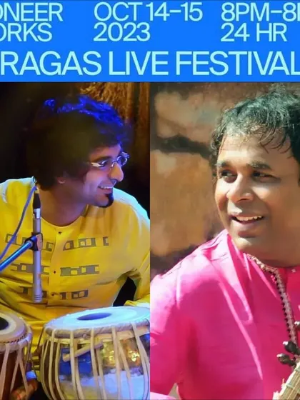 A poster for the 24-hour Ragas Live Festival in Brooklyn, New York, announcing my performance with Pandit Gaurav Mazumdar Dada.