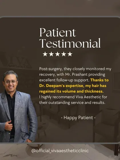 "My hair has regained its volume and thickness." This testimonial highlights the importance of our post-surgery support, where my team and I closely monitor recovery to ensure outstanding results.