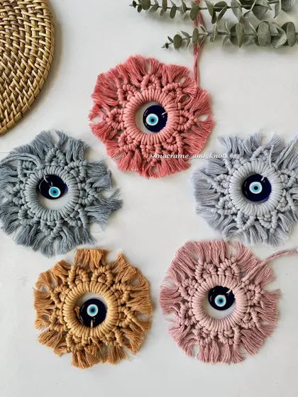 These macrame evil eye hangings are one of my most popular items for gifting. I made this batch in different earthy colors as return favors for a special occasion. They are meant to bring good vibes and protection, making them a thoughtful and unique handmade present.