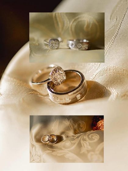 A collage of macro shots of wedding and engagement rings, showcasing their beauty and the promise they represent.