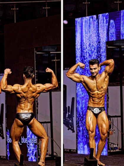 Front and back poses showing the complete package. A winning physique needs to be impressive from all angles, showcasing both muscle mass and sharp conditioning.