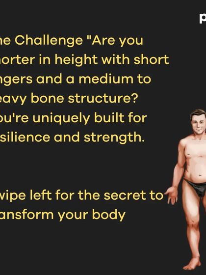 A carousel with workout advice for those with a shorter stature and heavier bone structure. It emphasizes diversifying workouts and keeping the body guessing with variations like incline, decline, and different grip push-ups.