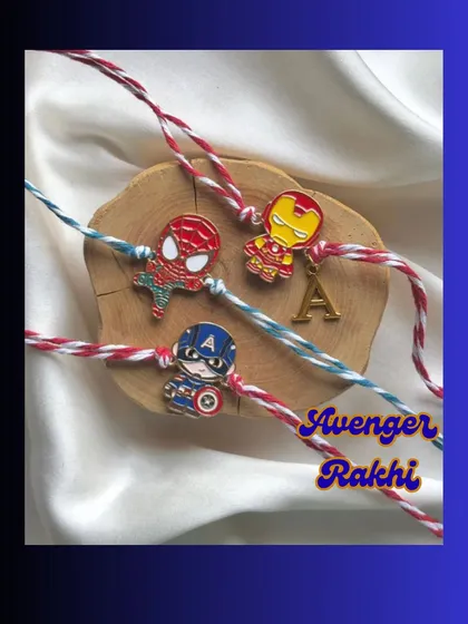 Assemble your heroes with our Avenger rakhi collection. Featuring Spiderman, Iron Man, and Captain America, these are perfect for your little superhero sibling.