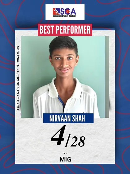 Nirvaan Shah with a brilliant spell of 4 for 28. Our spin department focuses on flight, turn, and deception to outsmart the opposition.