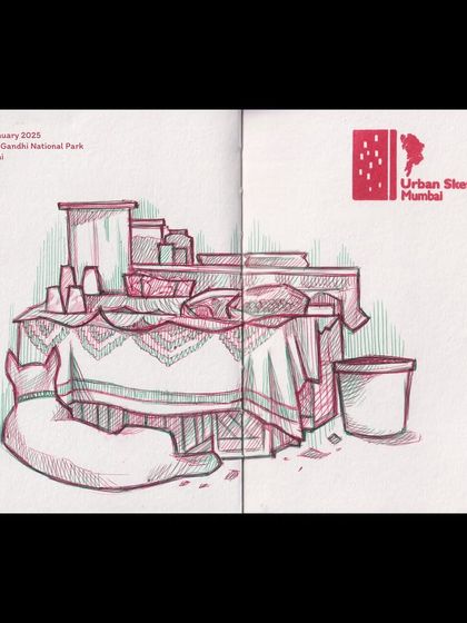 Another sketch from the park, this time of a small tea stall with a sleeping dog. I'm always drawn to these quiet, everyday moments.