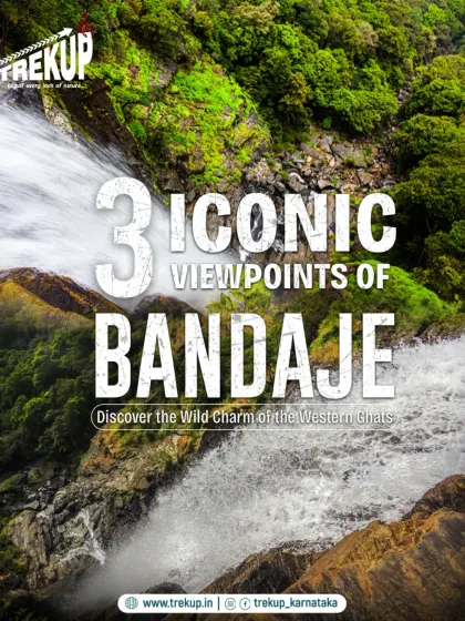 An poster highlighting the three iconic viewpoints of the Bandaje trek, showcasing the waterfall as the main attraction.