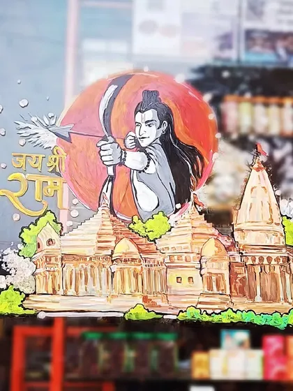 The final look of the Ram Mandir glass painting. The vibrant colors and details stand out beautifully, honoring a significant cultural and spiritual moment.