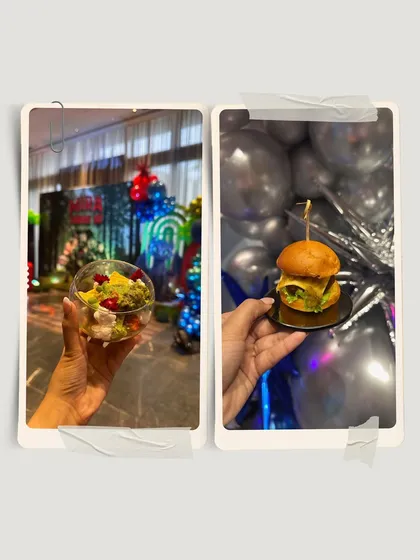 More kid-friendly bites: a mini-slider and a fresh salad cup, perfectly portioned for small hands and big appetites.