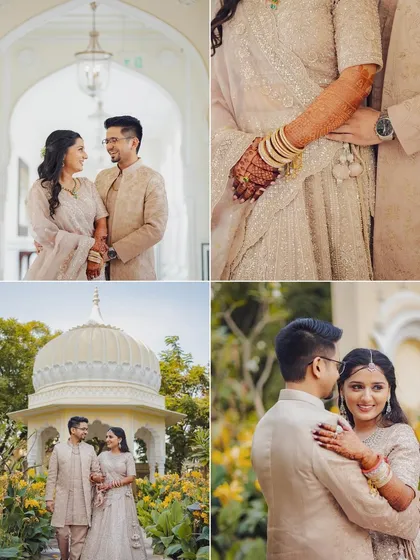 A collection of moments from Harsh and Princy's elegant engagement session in Jaipur. We provide a gallery that includes wide shots, candid moments, and classic portraits to tell a complete story.