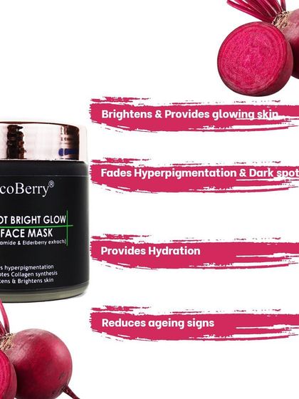 The benefits of my Beetroot Bright Glow Gel Face Mask include brightening, fading dark spots, providing hydration, and reducing aging signs.