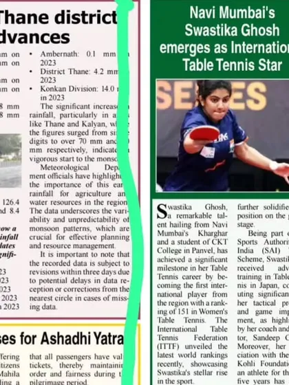 Seeing my daughter's achievements featured in the news is always special. This article highlights Swastika's rise as an international table tennis star from Navi Mumbai.
