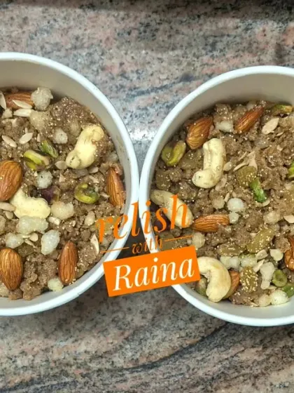 Two bowls of my homemade Panjiri. It's rich in healthy fats, vitamins, and minerals, which are crucial for a new mother's healing and strength.