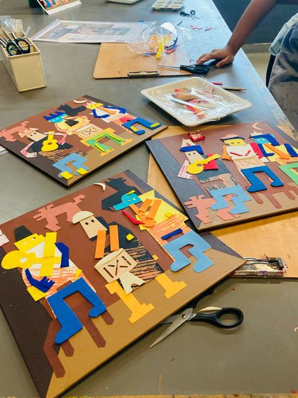Another angle of the finished Picasso-style artworks, ready to be taken home.