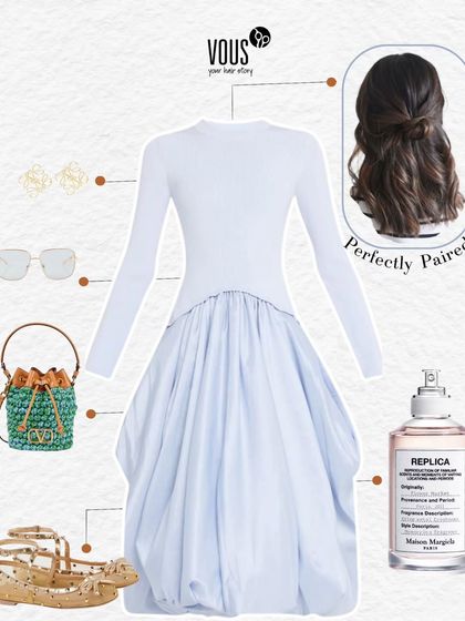 This look is a perfect example of how hair and fashion can be perfectly paired. A soft, half up hairstyle complements this beautiful dress, creating a look that is both elegant and modern.