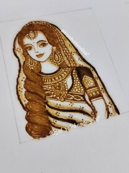 A beautiful bride portrait I practiced on paper. I love working on the fine details, especially the expressive eyes, to bring the drawing to life with henna.