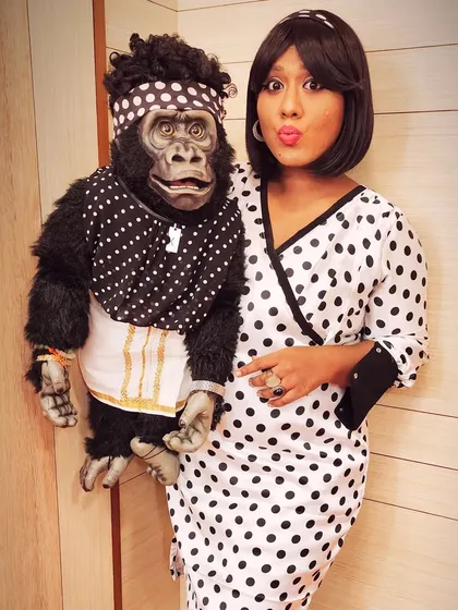 Twinning with Nikki in polka dots. My caption is philosophical, but Nikki's is, as usual, all about the comedy. That's us in a nutshell.