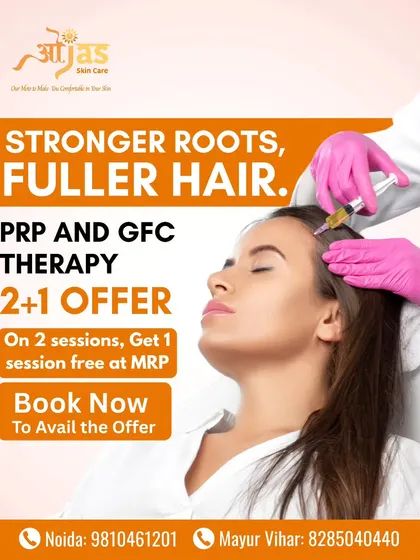 This image captures a moment during a PRP therapy session, a treatment designed to deliver stronger roots and fuller hair. We make advanced hair restoration accessible with our special offers.