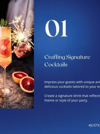 An informational graphic explaining our process of crafting signature cocktails, the first step in elevating any party.