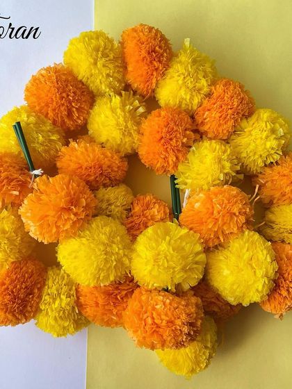 A beautiful marigold toran, perfect for decorating your home during Diwali and other festive occasions.