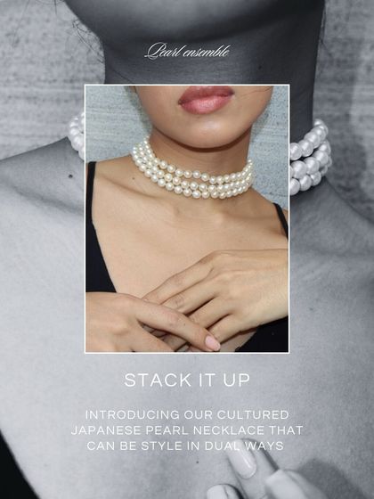 Inspired by Audrey, created for you. This image showcases our cultured Japanese pearl necklace, which can be styled as a long single strand or a chic, multi-layered choker.