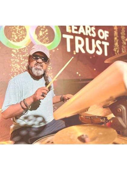 Our drummer, ready to bring the thunder, seen here during a sound check.