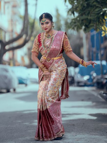 A confident pose in an urban setting.