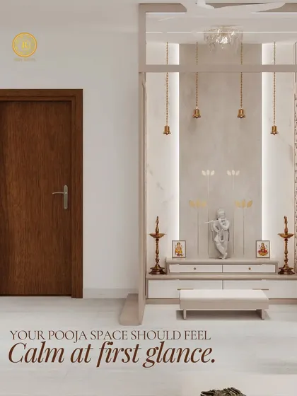 Your pooja space should feel calm at first glance. I designed this serene corner to be a place of peace and devotion, using soft backlighting, delicate brass bells, and Vastu-compliant design to create a sanctuary that matches the elegance of the rest of the home.