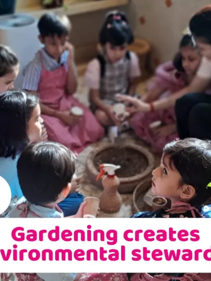 An instructor teaches a group of children about plants. These sessions help create environmental stewards by fostering a love and respect for nature from a young age.