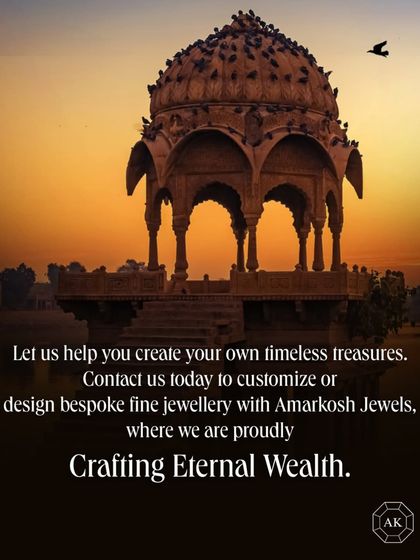 We help you create your own timeless treasures. This image, set against a backdrop of Indian heritage, is an invitation to begin your bespoke journey with us, where we craft eternal wealth in both value and memory.