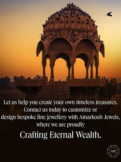 We help you create your own timeless treasures. This image, set against a backdrop of Indian heritage, is an invitation to begin your bespoke journey with us, where we craft eternal wealth in both value and memory.