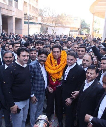 Standing amidst a crowd of supporters outside the Rohini Court. This overwhelming show of solidarity reinforces my commitment to serve the interests of every advocate in our community.