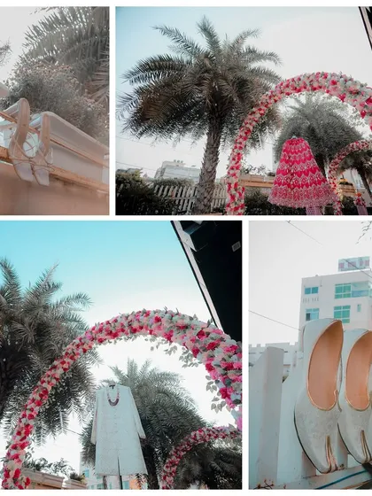 This collage captures the beautiful details and decor of the wedding venue, setting the stage for the grand celebration to come. It showcases the thought and effort put into creating a magical atmosphere.