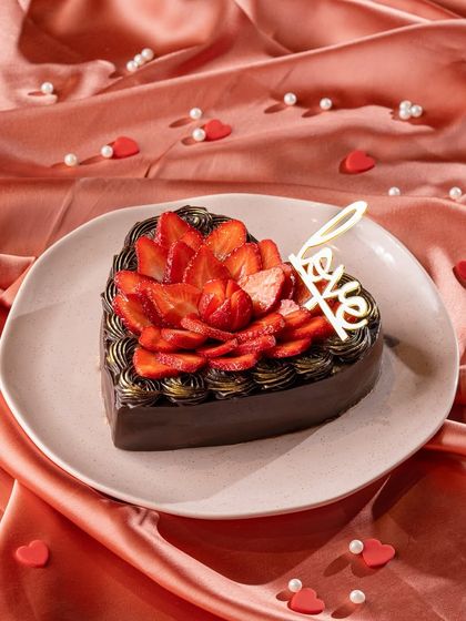 My Traditional Chocolate Strawberry Gateau, specially made in a heart shape for Valentine's Day. It's a timeless cake for celebrating love.