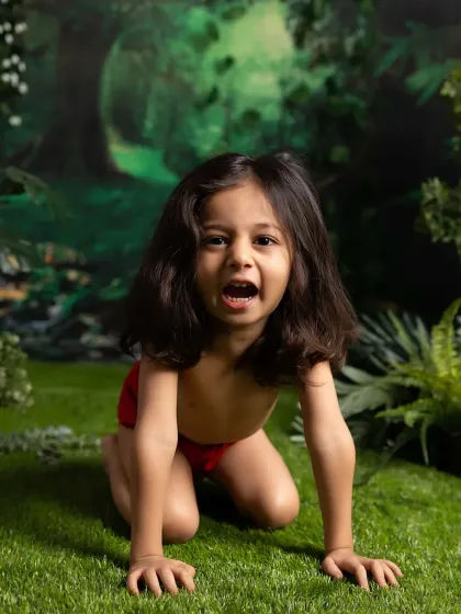 A mighty roar from our little Mowgli! I love encouraging kids to get into character and have fun during our themed sessions.