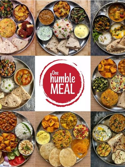 A collage showing the range of thalis I offer, in both veg and non-veg options. It’s a celebration of the variety I bring to your plate.