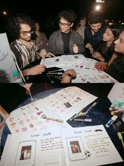 A DIY scrapbook station where guests could write messages and add photos. This became a cherished keepsake for the couple, full of heartfelt and funny memories.