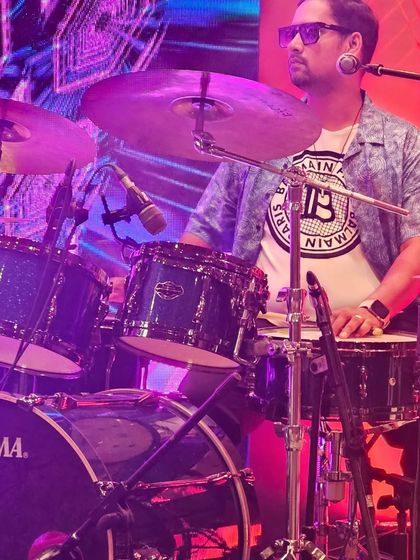 Our drummer in action during one of our back-to-back corporate shows for Axis Bank and SBI.