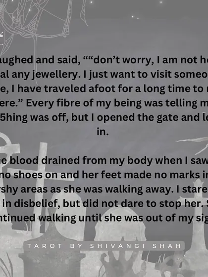 A graveyard security guard's encounter with a woman who asks to enter the closed graveyard, only to find out the next day that she had just died.
