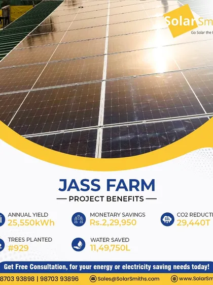 Jass Farm is now powered by a 19.98 kWp off-grid solar system. This provides them with energy independence and annual savings of nearly ₹2.3 lakhs, perfect for their agricultural needs.