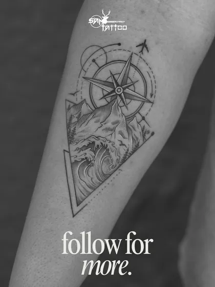 The final piece for Shailesh. A custom design combining a compass, waves, and mountains to symbolize his journey, resilience, and staying true to his path.