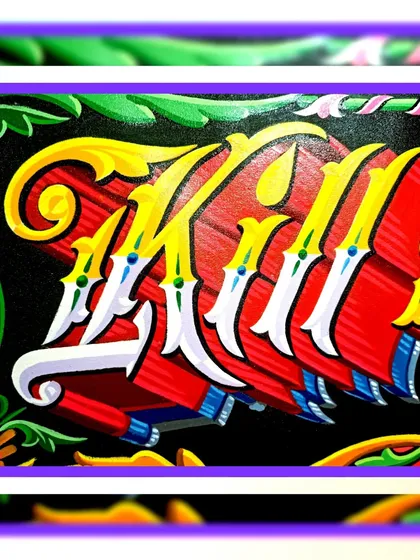 The finished lettering with highlights and shadows.