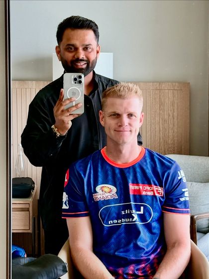 A mirror selfie with Corbin Bosch of the Mumbai Indians after his haircut. Fresh cut, new vibes.