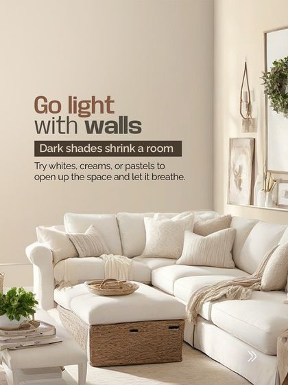 To make a small room feel bigger, go light with your wall colors. Whites, creams, or pastels open up the space and let it breathe.