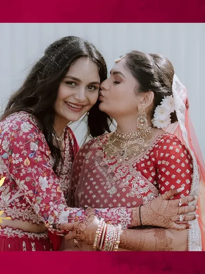 A sweet moment between sisters. It's always special to do makeup for the bride and her closest family, ensuring everyone feels beautiful and connected on the big day.