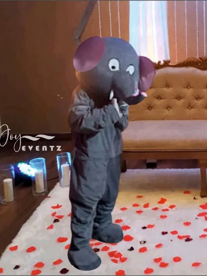 Bring your child's favorite character to life with our live mascot entertainment. Here, our friendly elephant mascot is ready to greet guests, pose for photos, and add a layer of interactive fun to the birthday celebration.