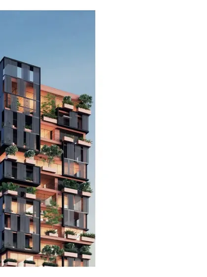 A rendering of a tall house in Bombay. Our commissions in the city are an opportunity to challenge mediocre development and create architecture with soul.
