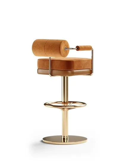 A side view of the Simpson bar chair, highlighting its unique rolled backrest.