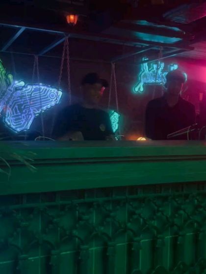 A still from my gig at Social Nagavara, with the cool green and purple neon lighting setting the mood.